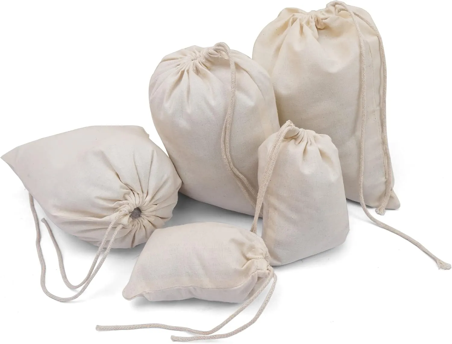 BigLotBags Premium Pack of 100 (8 x 10 Inches) Cotton Muslin Bags 100% Organic Cotton Single Drawstring Premium Quality Eco Friendly Natural Reusable Bags