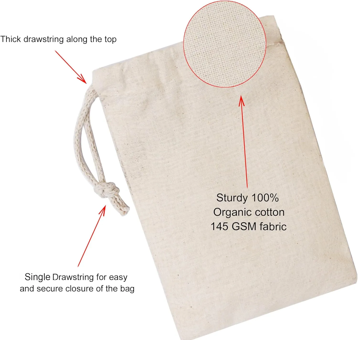 BigLotBags Premium Pack of 100 (8 x 10 Inches) Cotton Muslin Bags 100% Organic Cotton Single Drawstring Premium Quality Eco Friendly Natural Reusable Bags