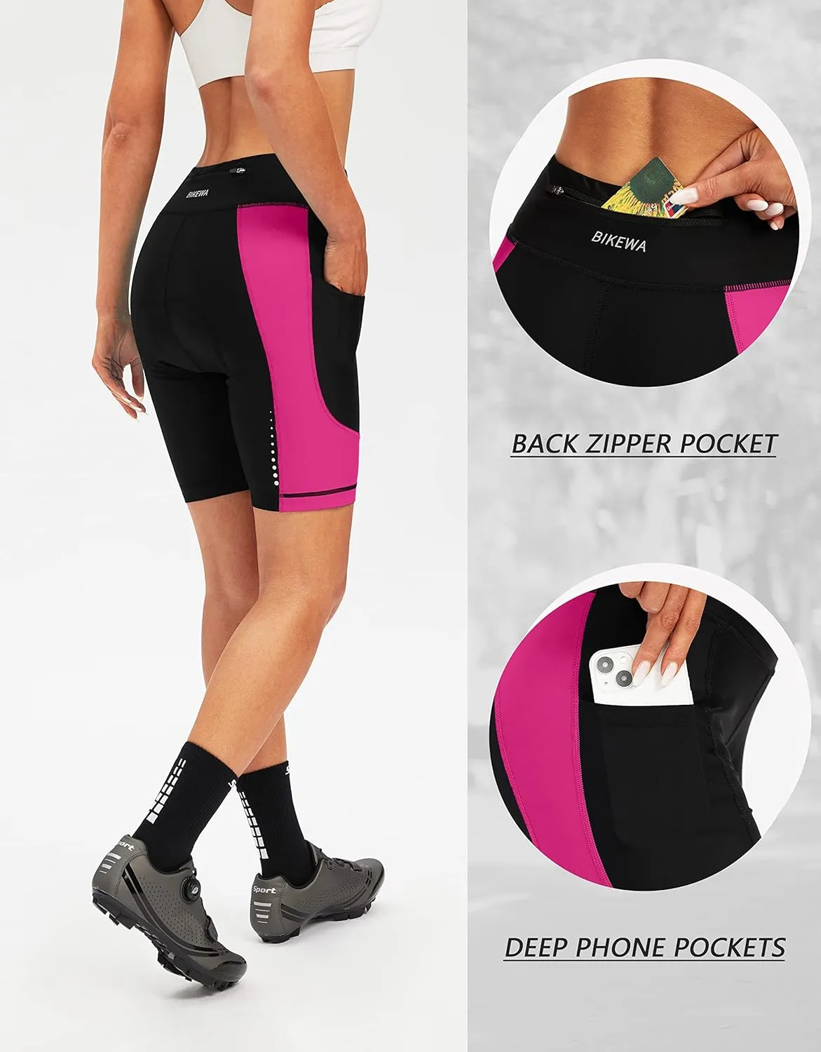 Bikewa Women's 4D Padded Bike Shorts Cycling Riding Road Biking Bicycle Cycle Shorts for Women Zipper Pockets