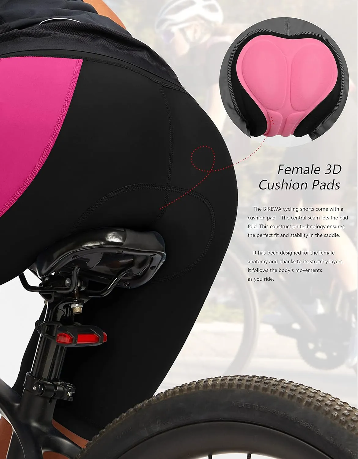 Bikewa Women's 4D Padded Bike Shorts Cycling Riding Road Biking Bicycle Cycle Shorts for Women Zipper Pockets