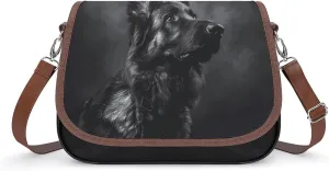Black German Shepherd Crossbody Bags for Women PU Leather Tote Bag Purse Shoulder Bag for Travel Office