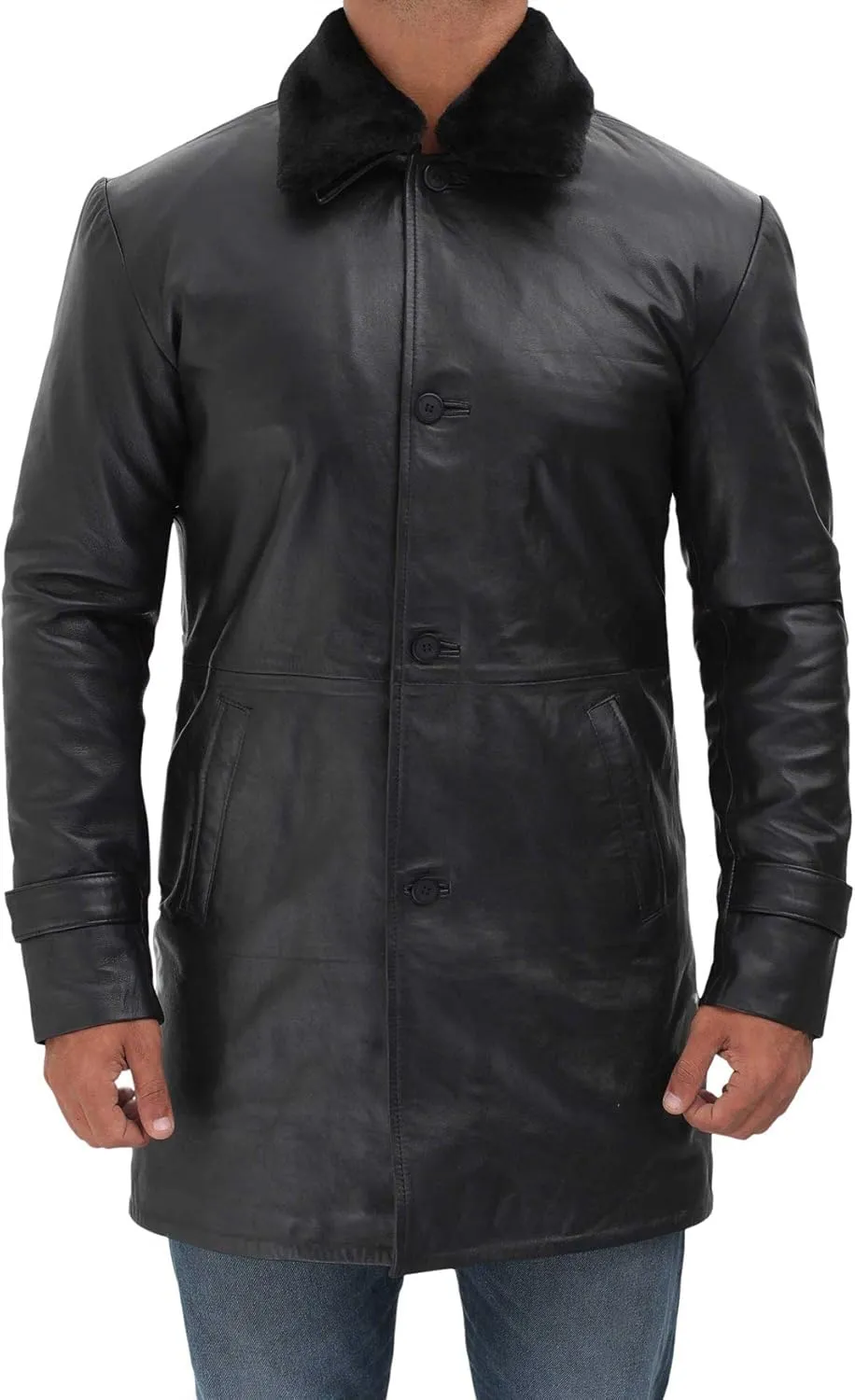 Blingsoul Black Trench Coat Men - Winter Shearling Long Leather Jackets For Men