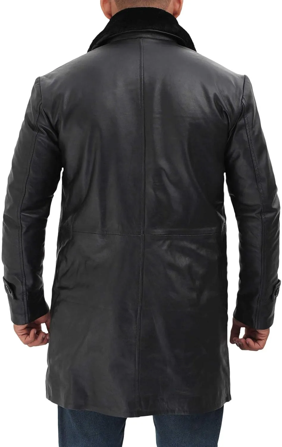 Blingsoul Black Trench Coat Men - Winter Shearling Long Leather Jackets For Men