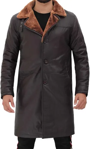 Blingsoul Black Trench Coat Men - Winter Shearling Long Leather Jackets For Men