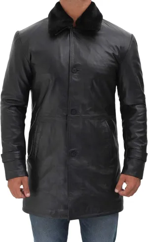 Blingsoul Black Trench Coat Men - Winter Shearling Long Leather Jackets For Men