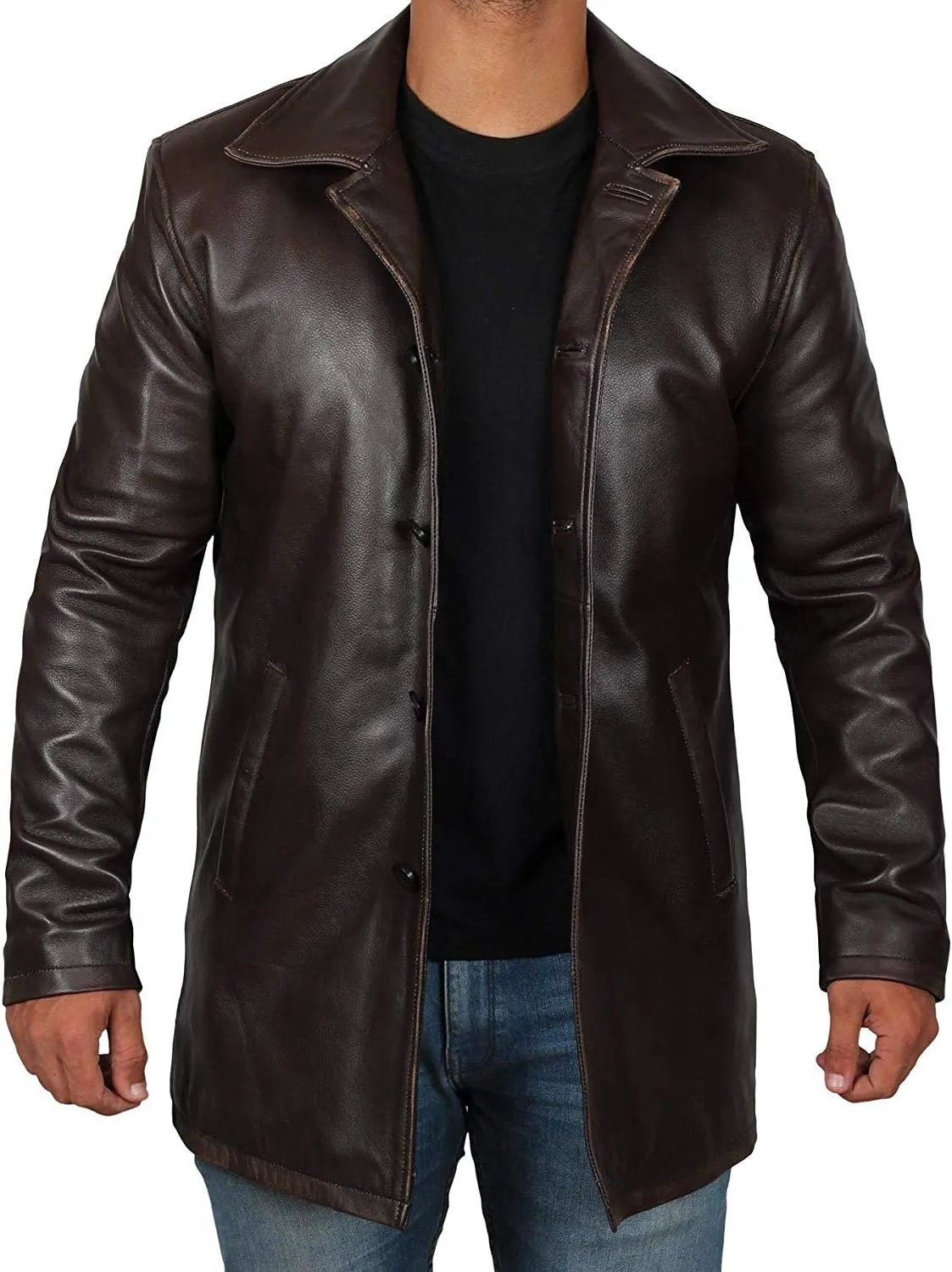 Blingsoul Leather Coats for Men - Vintage Style Long Leather Jacket Men