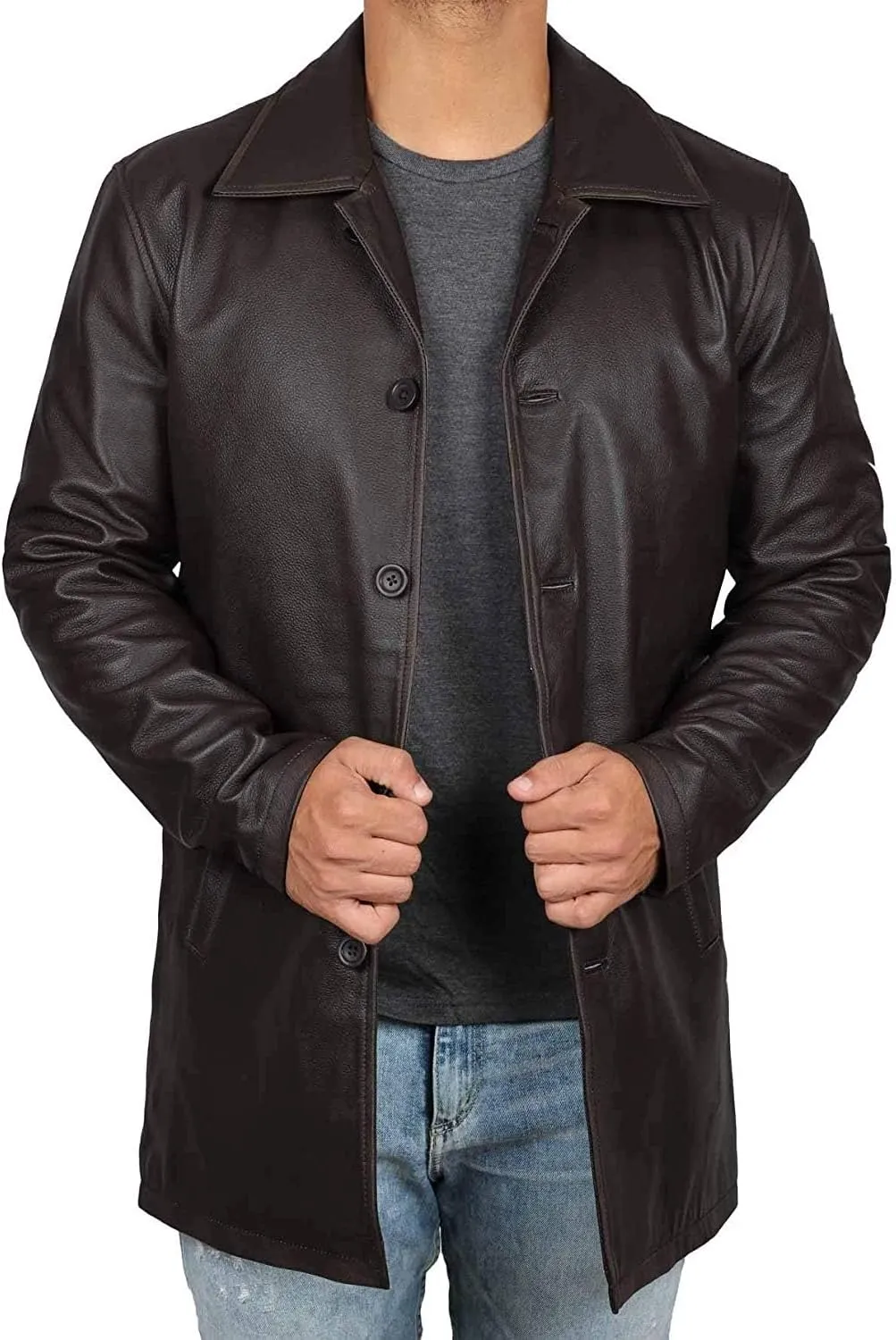 Blingsoul Leather Coats for Men - Vintage Style Long Leather Jacket Men