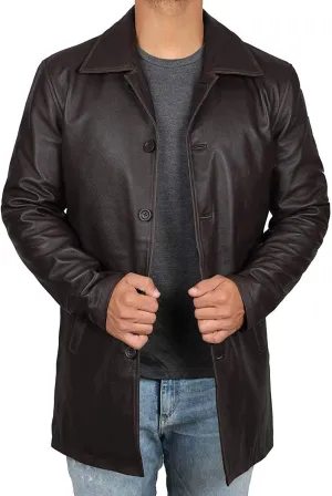 Blingsoul Leather Coats for Men - Vintage Style Long Leather Jacket Men