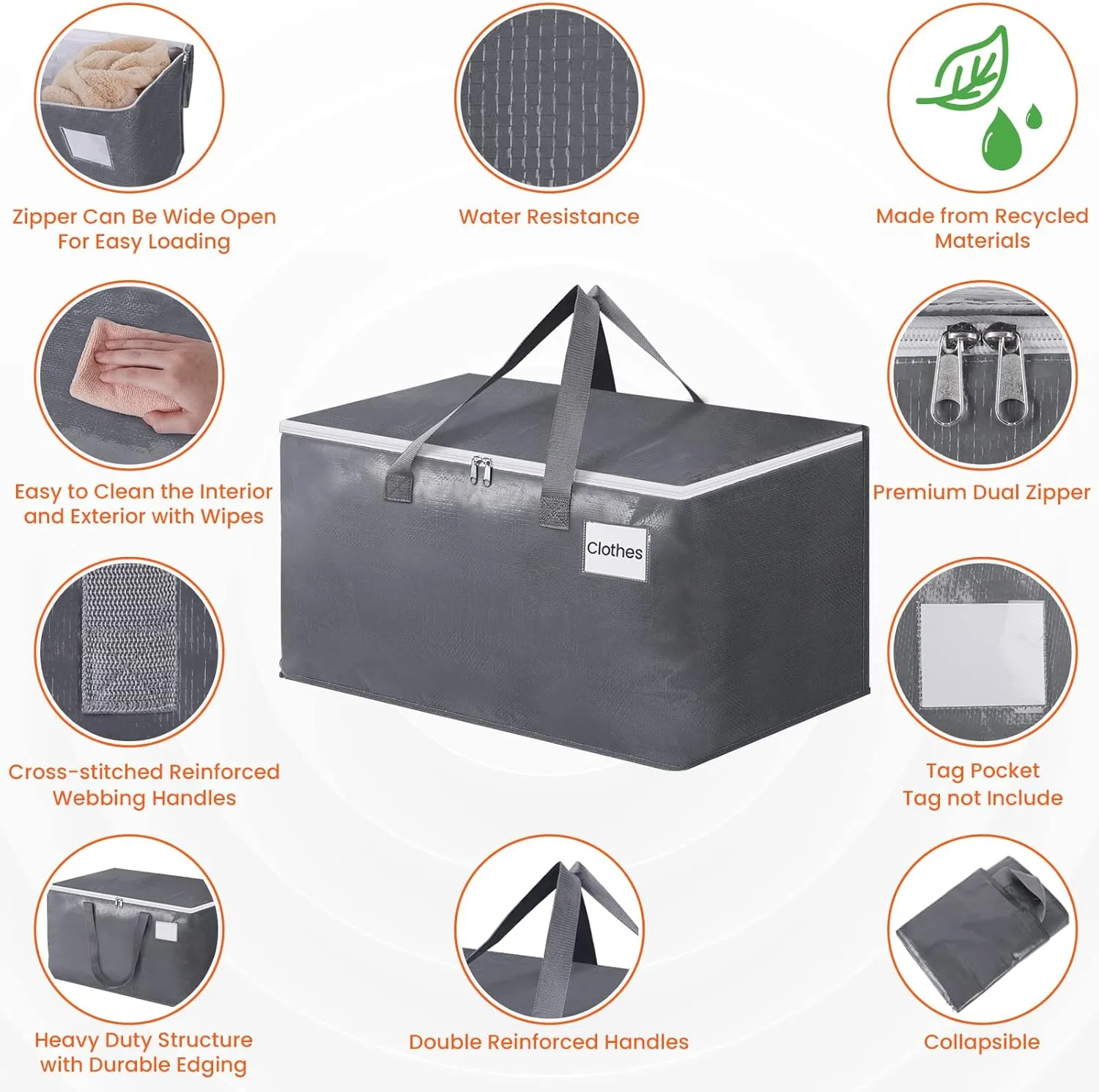 BlissTotes Large Moving Boxes and with Zippers & Handles Moving Supplies with lids, Heavy Duty Totes for Storage Bags for Space Saving, Fold Flat, Moving and Storing 125L, 4 Pack