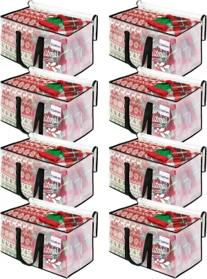 BlissTotes Moving Bags, 8-Pack Storage Bags, Heavy Duty Extra Large Moving Totes, Clear Bag, Storage Bags with Zipper, Reinforced Handles & Tag Pocket, Christmas Totes (93L-8 Packs)