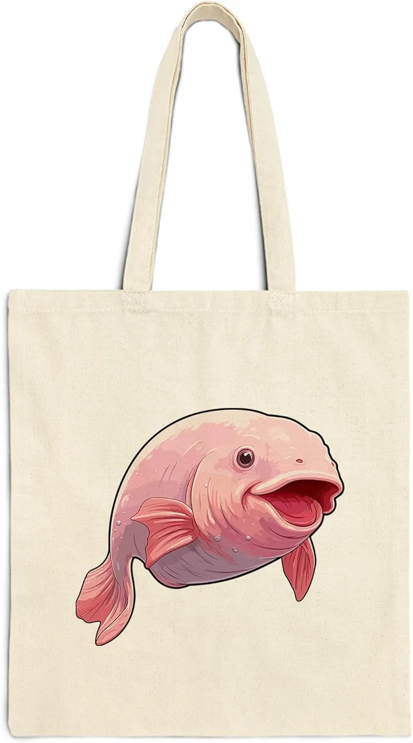 Blobfish Cotton Tote Bag for Women Men Casual Tote Bag Cloth Canvas Shopping Bags with Handles Cute Bags Everyday Use 15" x 16" Aesthetic Gift ID44997