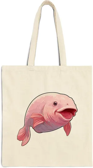 Blobfish Cotton Tote Bag for Women Men Casual Tote Bag Cloth Canvas Shopping Bags with Handles Cute Bags Everyday Use 15" x 16" Aesthetic Gift ID44997