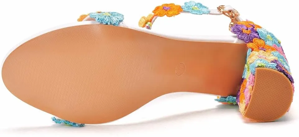 Block Heel Wedding Shoes for Bride Women Chunky Heeled Sandals Lace Beaded Bridal Shoes High heels