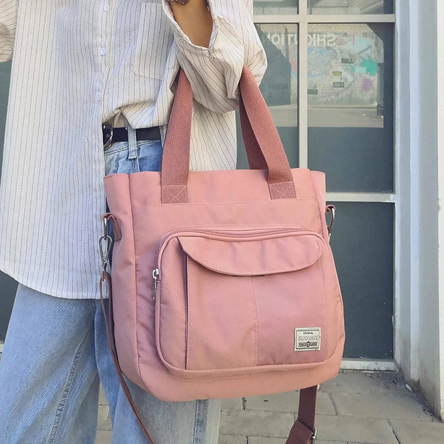 Blostirno Women's Casual Tote Purse Bag Shoulder Crossbody Large Capacity Nylon Top Handle Daily Handbag Work Bags