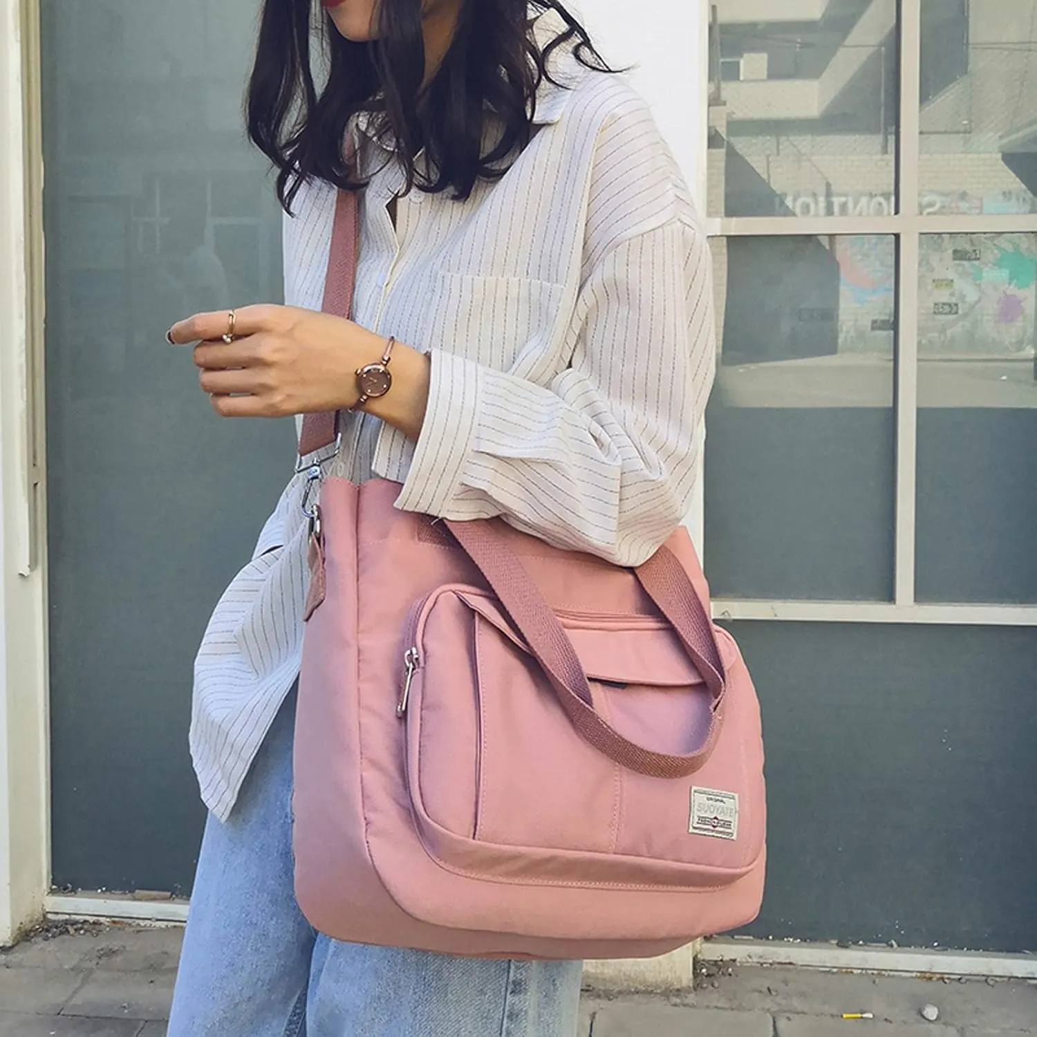 Blostirno Women's Casual Tote Purse Bag Shoulder Crossbody Large Capacity Nylon Top Handle Daily Handbag Work Bags