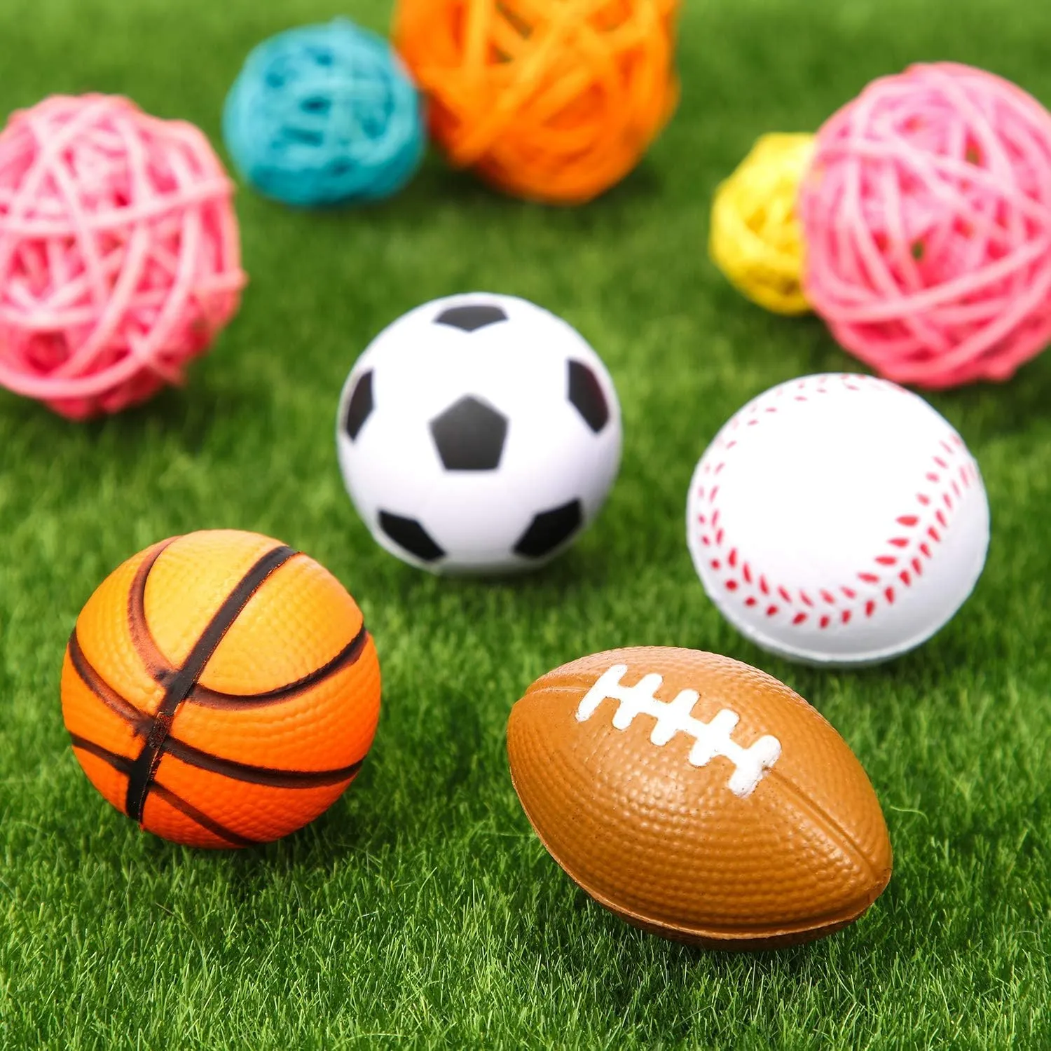 Blulu 72 Pack Sports Stress Balls for Kids Mini Footballs Mini Baseball, Soccer, Basketball, Foam Stress Balls for Anxiety Relief Sport Class Prize and Outdoor Game (1.6 Inch)