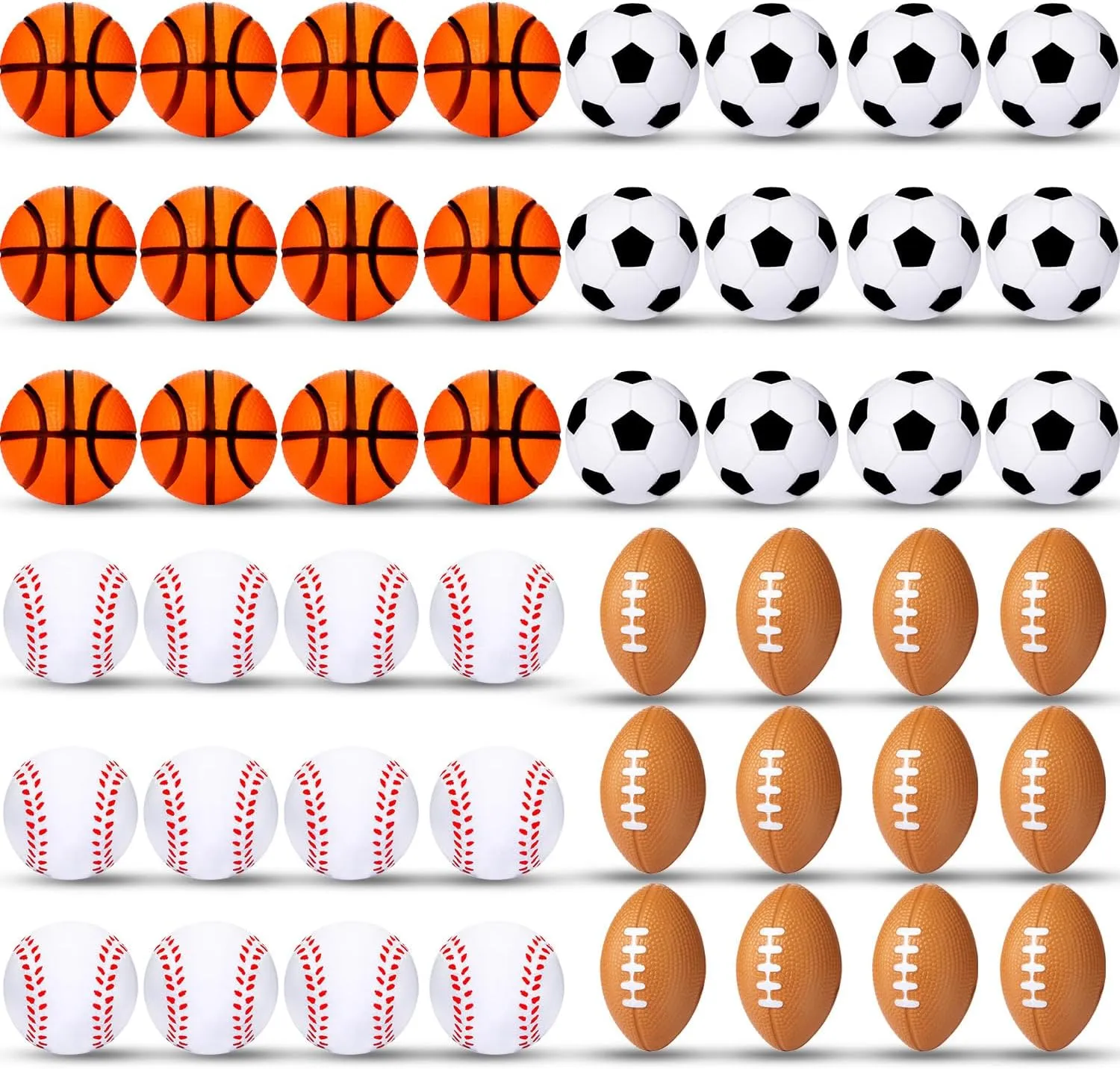 Blulu 72 Pack Sports Stress Balls for Kids Mini Footballs Mini Baseball, Soccer, Basketball, Foam Stress Balls for Anxiety Relief Sport Class Prize and Outdoor Game (1.6 Inch)