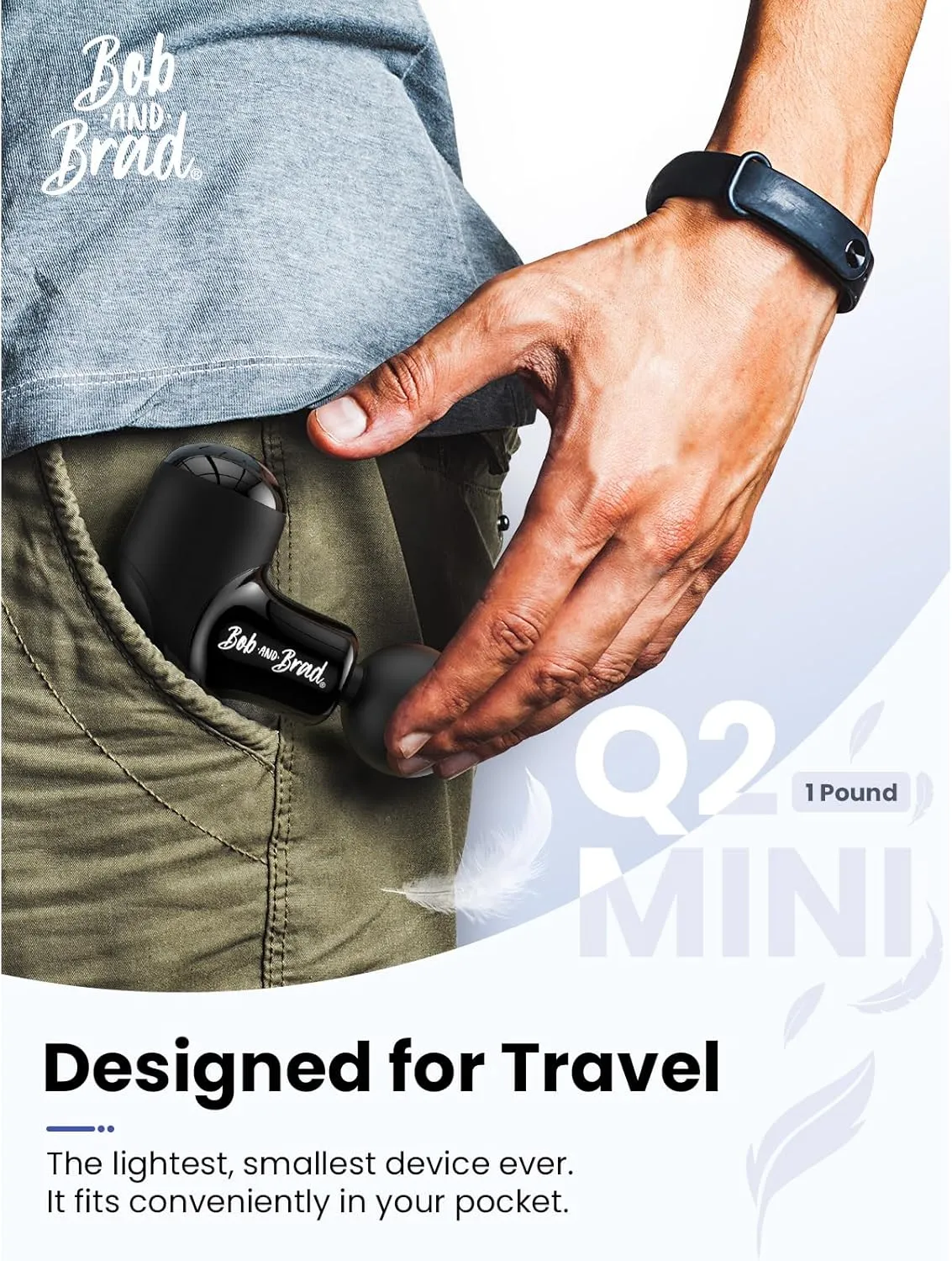 BOB AND BRAD Q2 Mini Massage Gun, Pocket-Sized Deep Tissue Massager Gun, Portable Percussion Muscle Massager Gun, Ultra Small & Quiet Muscle Massage Gun with Carry Case, FSA and HSA Eligible -Black