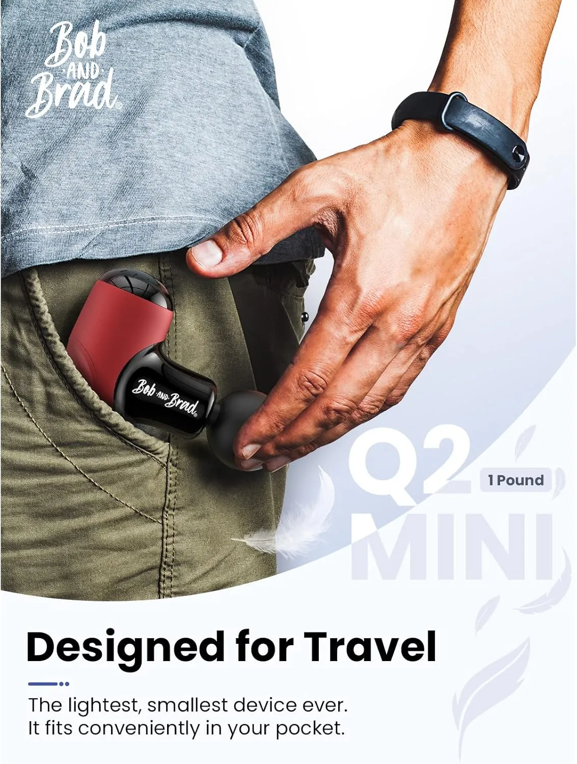 BOB AND BRAD Q2 Mini Massage Gun, Pocket-Sized Deep Tissue Massager Gun, Portable Percussion Muscle Massager Gun, Ultra Small & Quiet Muscle Massage Gun with Carry Case, FSA and HSA Eligible -Red
