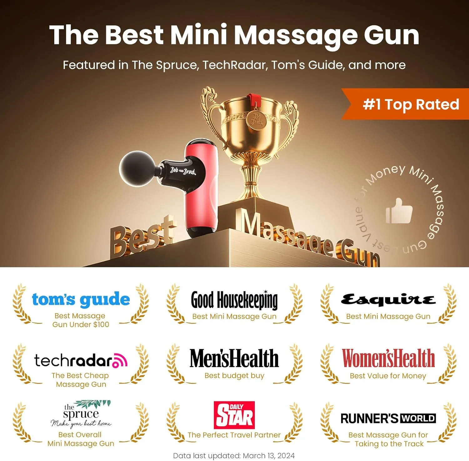 BOB AND BRAD Q2 Mini Massage Gun, Pocket-Sized Deep Tissue Massager Gun, Portable Percussion Muscle Massager Gun, Ultra Small & Quiet Muscle Massage Gun with Carry Case, FSA and HSA Eligible -Red