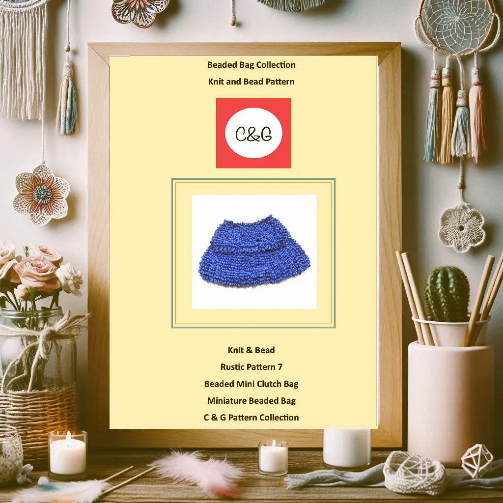 Boho Beaded Bag Pattern, C & G Pattern 7 Knit and Bead, Mini Beaded Clutch Bag Purse pattern