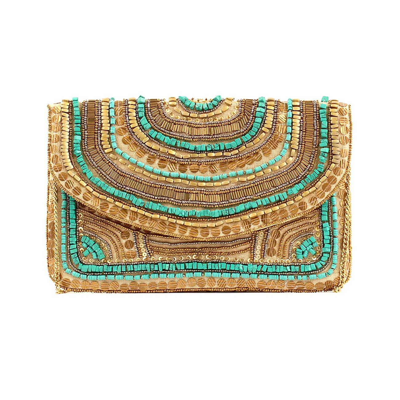 Boho Embellished Turquoise Beaded Clutch Crossbody Bag