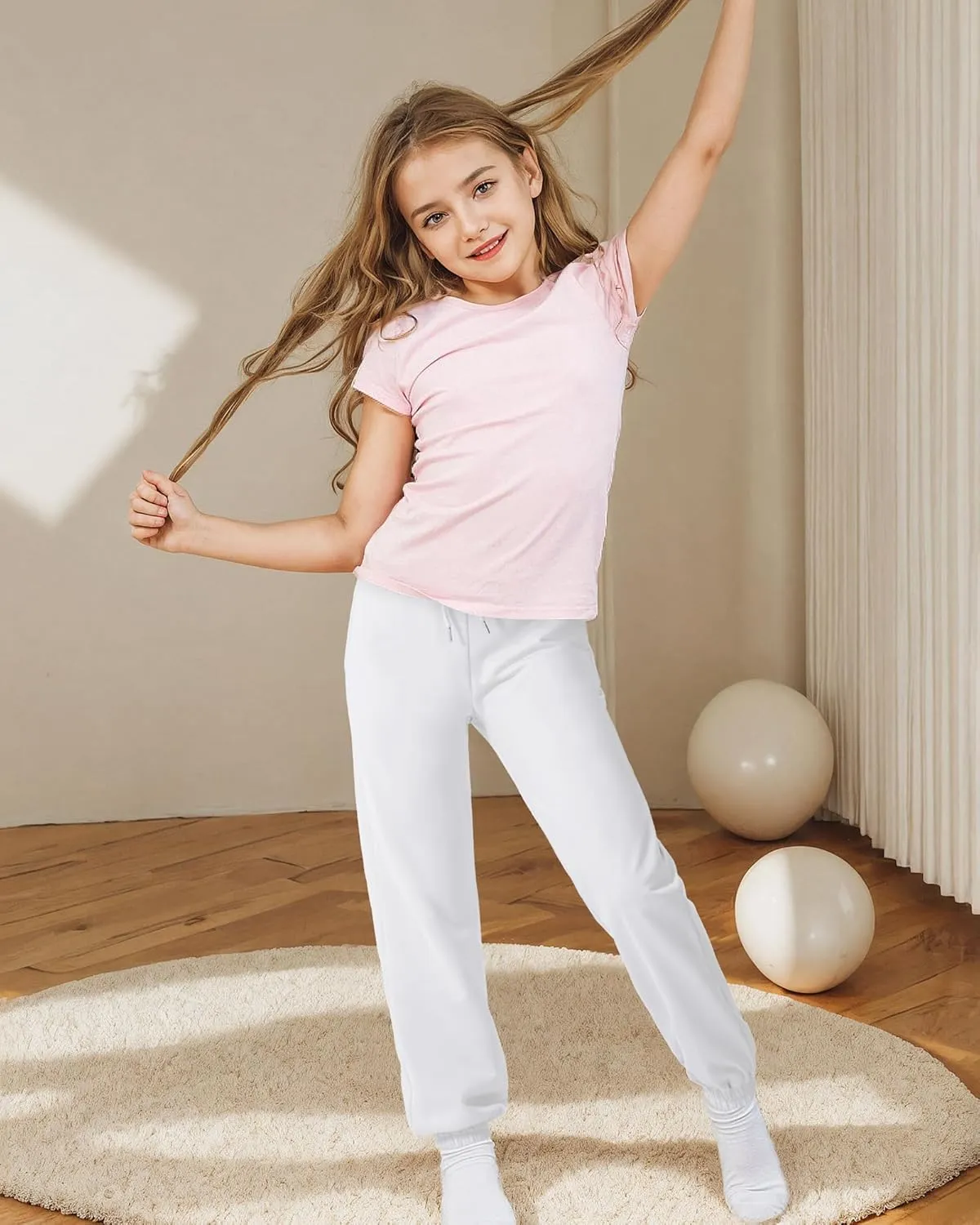 BOOPH Girls Sweatpants Kids Cotton Drawstring Joggers Athletic Pants with Pockets for Teen Girls