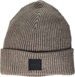 BOSS Men's Square Logo Cotton Ribbed Beanie