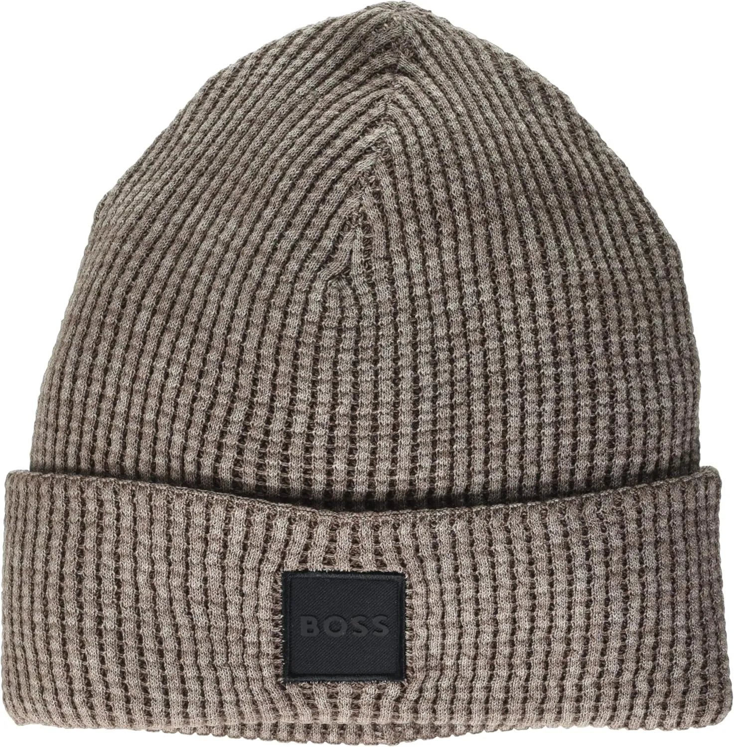 BOSS Men's Square Logo Cotton Ribbed Beanie