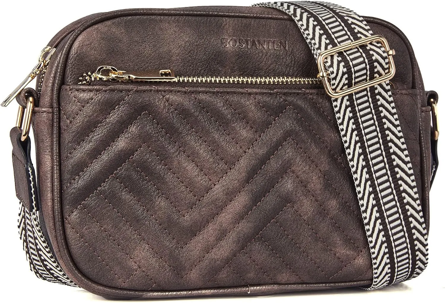 BOSTANTEN Quilted Crossbody Bags for Women Vegan Leather Purses Small Shoulder Handbags with Wide Strap