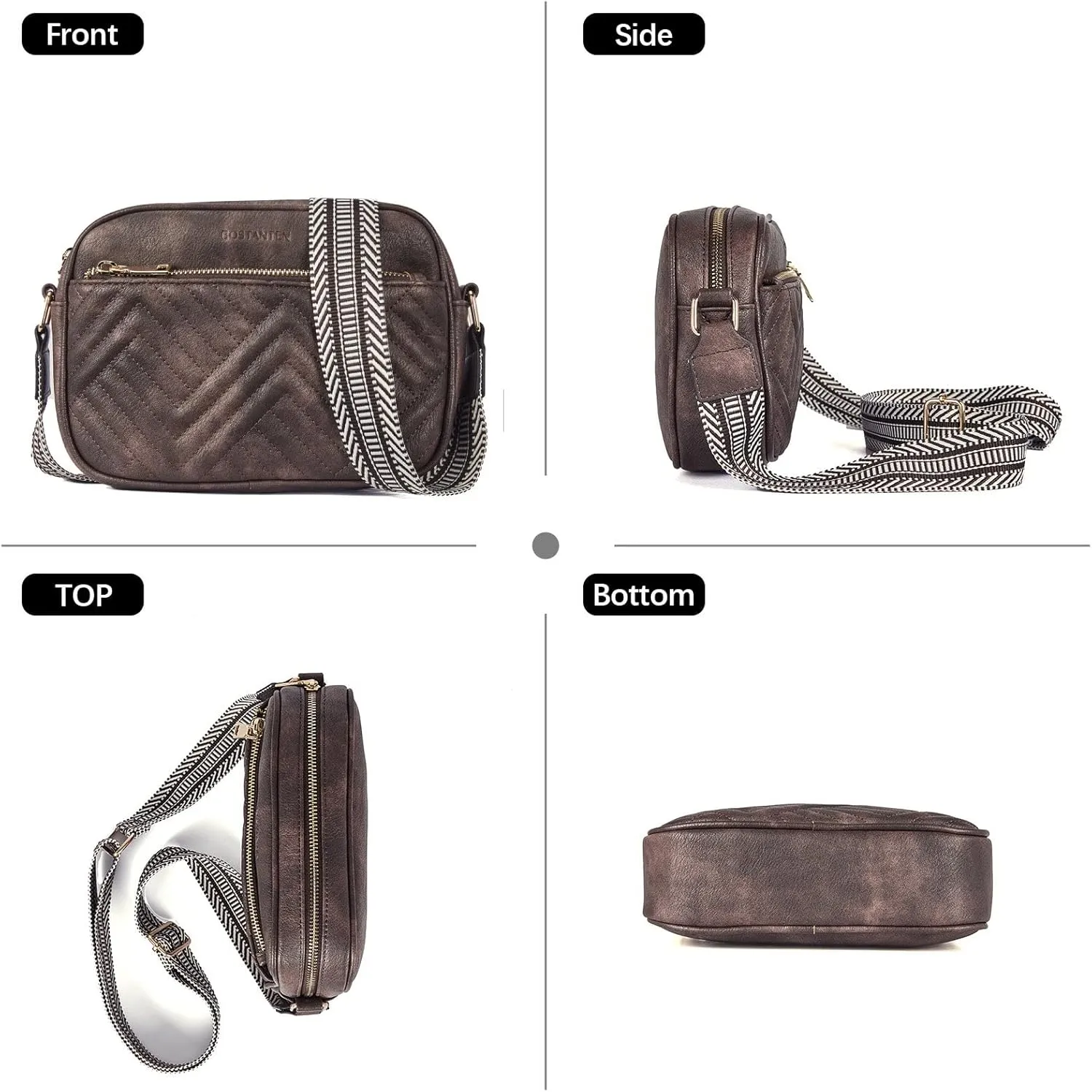 BOSTANTEN Quilted Crossbody Bags for Women Vegan Leather Purses Small Shoulder Handbags with Wide Strap