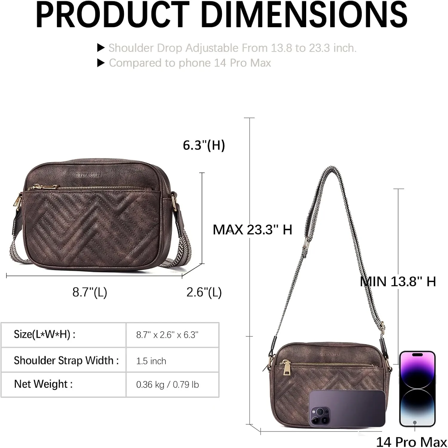 BOSTANTEN Quilted Crossbody Bags for Women Vegan Leather Purses Small Shoulder Handbags with Wide Strap