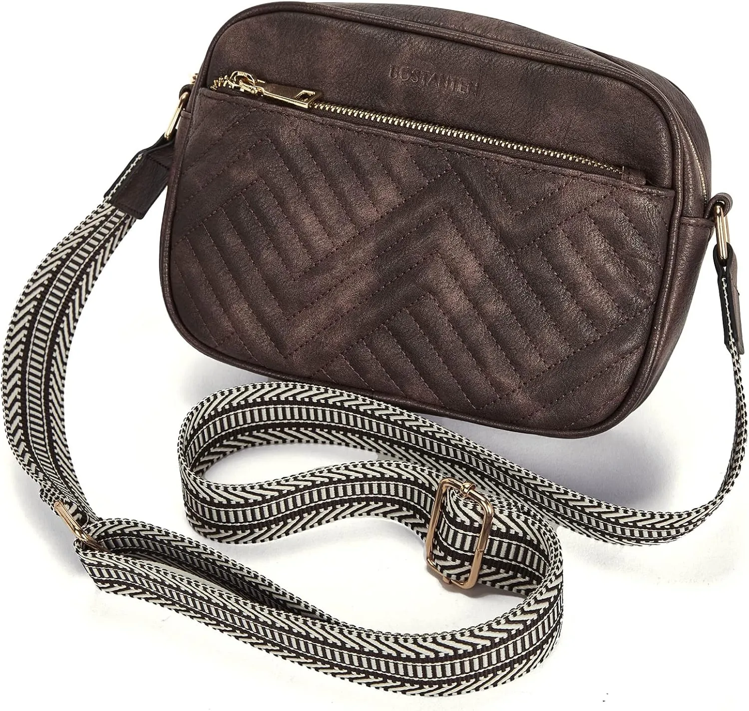 BOSTANTEN Quilted Crossbody Bags for Women Vegan Leather Purses Small Shoulder Handbags with Wide Strap