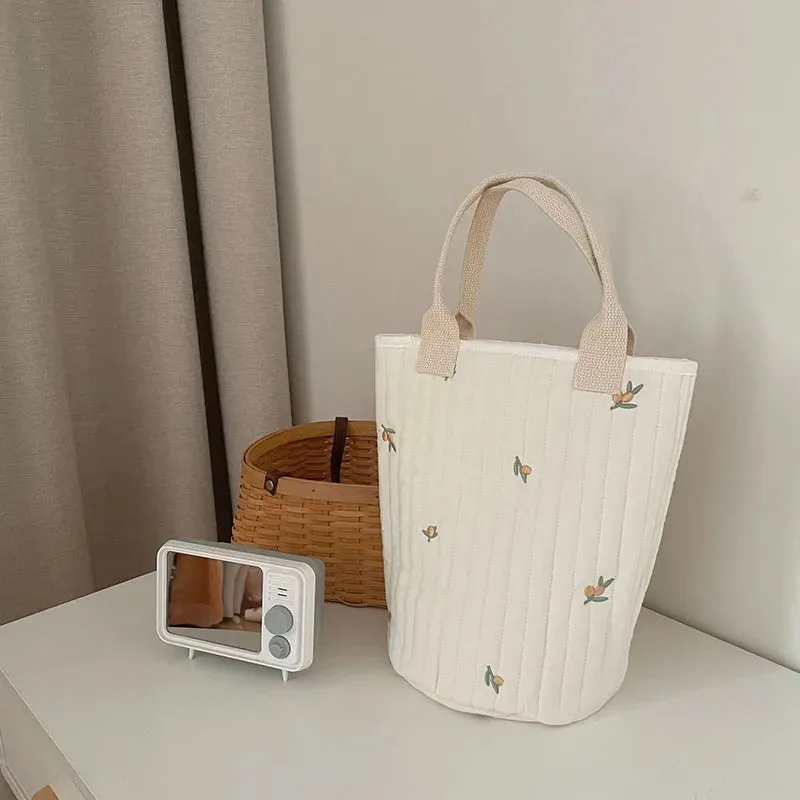 Botique Baby Diaper Bags Bear Embroidery Mommy Bags Cotton Casual Bucket Bag