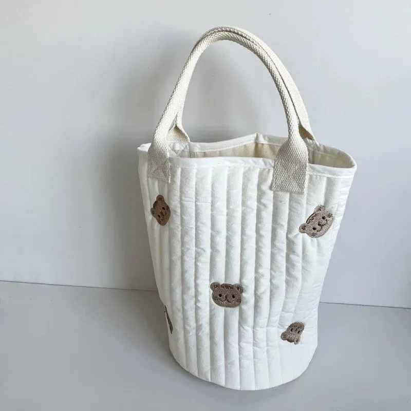 Botique Baby Diaper Bags Bear Embroidery Mommy Bags Cotton Casual Bucket Bag