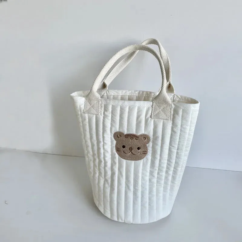 Botique Baby Diaper Bags Bear Embroidery Mommy Bags Cotton Casual Bucket Bag