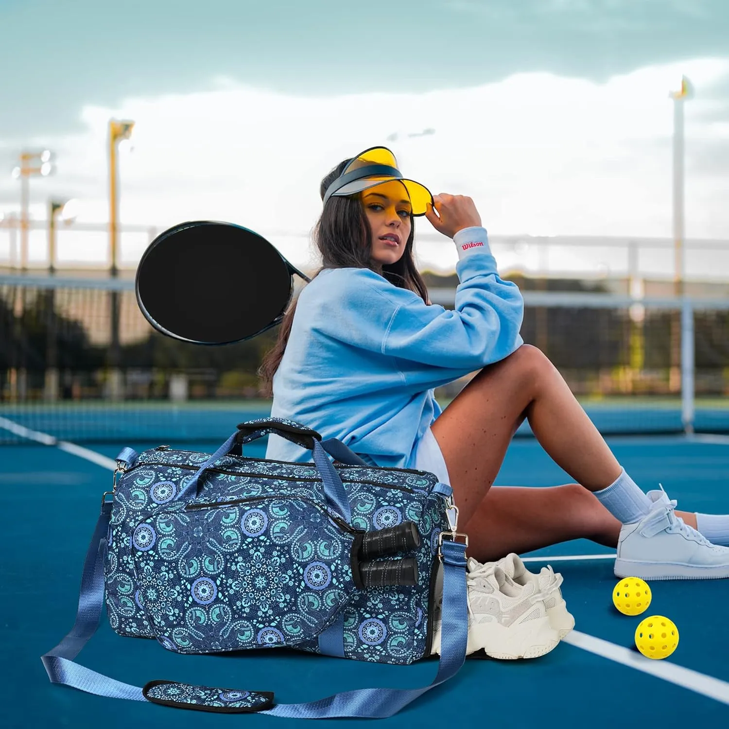 Boulder Bee Pickleball Bags, Premium Pickleball Tote Bag for Girls, Women’s Hand/Shoulder Gym Bag w Water Bottle Holder, with Pickleball Racquet/Paddle Holder