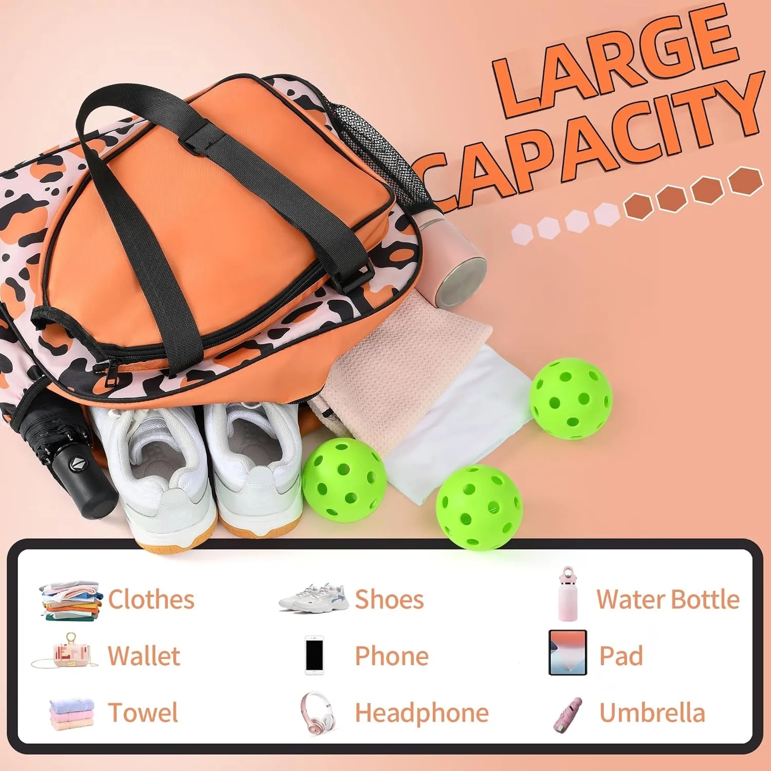 Boulder Bee Pickleball Bags, Premium Pickleball Tote Bag for Girls, Women’s Hand/Shoulder Gym Bag w Water Bottle Holder, with Pickleball Racquet/Paddle Holder