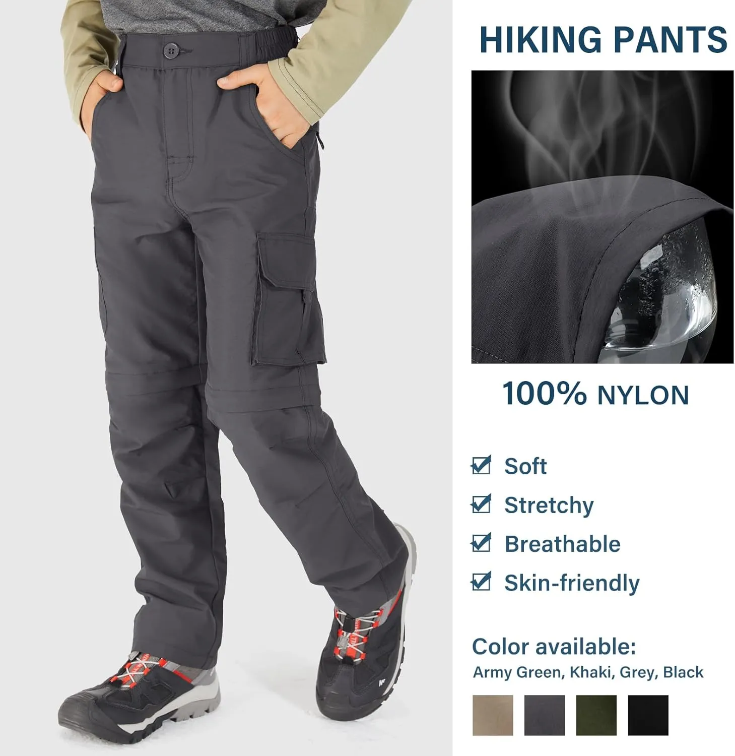 Boys Cargo Pants Kids' Hiking Quick Dry Lightweight Convertible Youth Waterproof Outdoor Camping Fishing Scout Pants