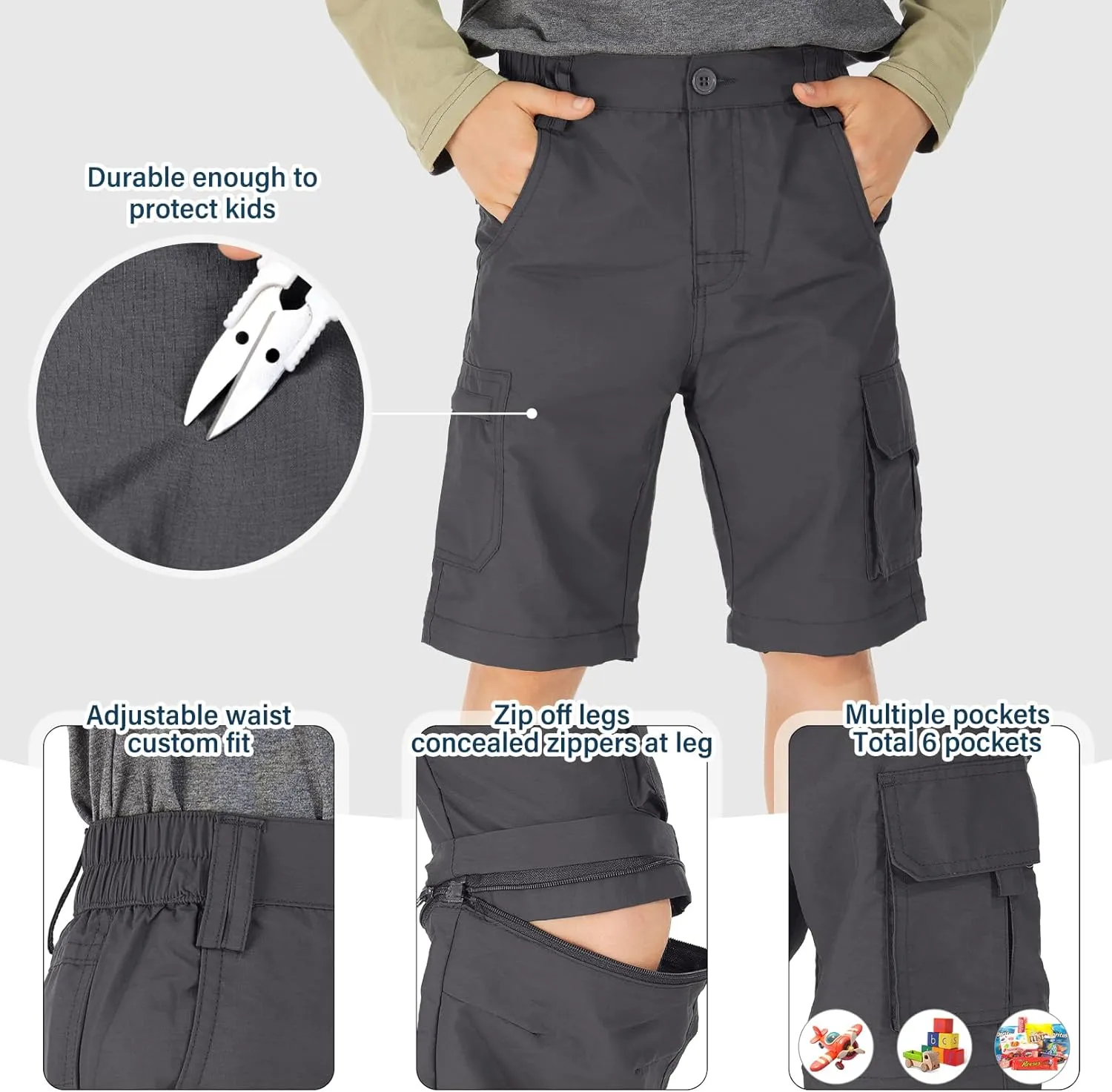 Boys Cargo Pants Kids' Hiking Quick Dry Lightweight Convertible Youth Waterproof Outdoor Camping Fishing Scout Pants