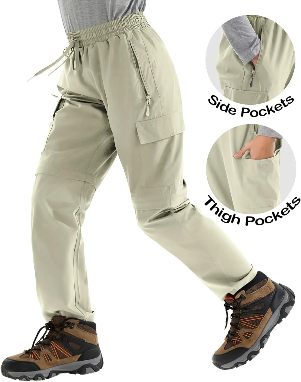 Boys Hiking Cargo Pants Kids Convertible Lightweight Quick Dry Girls Outdoor Waterproof Zip Off School Trousers