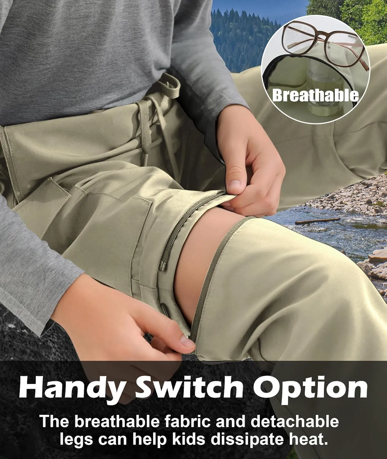 Boys Hiking Cargo Pants Kids Convertible Lightweight Quick Dry Girls Outdoor Waterproof Zip Off School Trousers