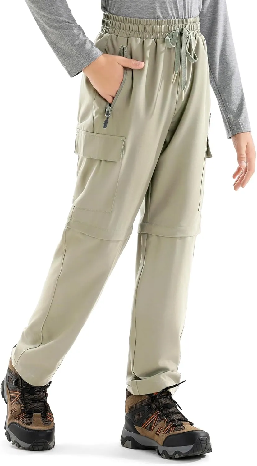 Boys Hiking Cargo Pants Kids Convertible Lightweight Quick Dry Girls Outdoor Waterproof Zip Off School Trousers