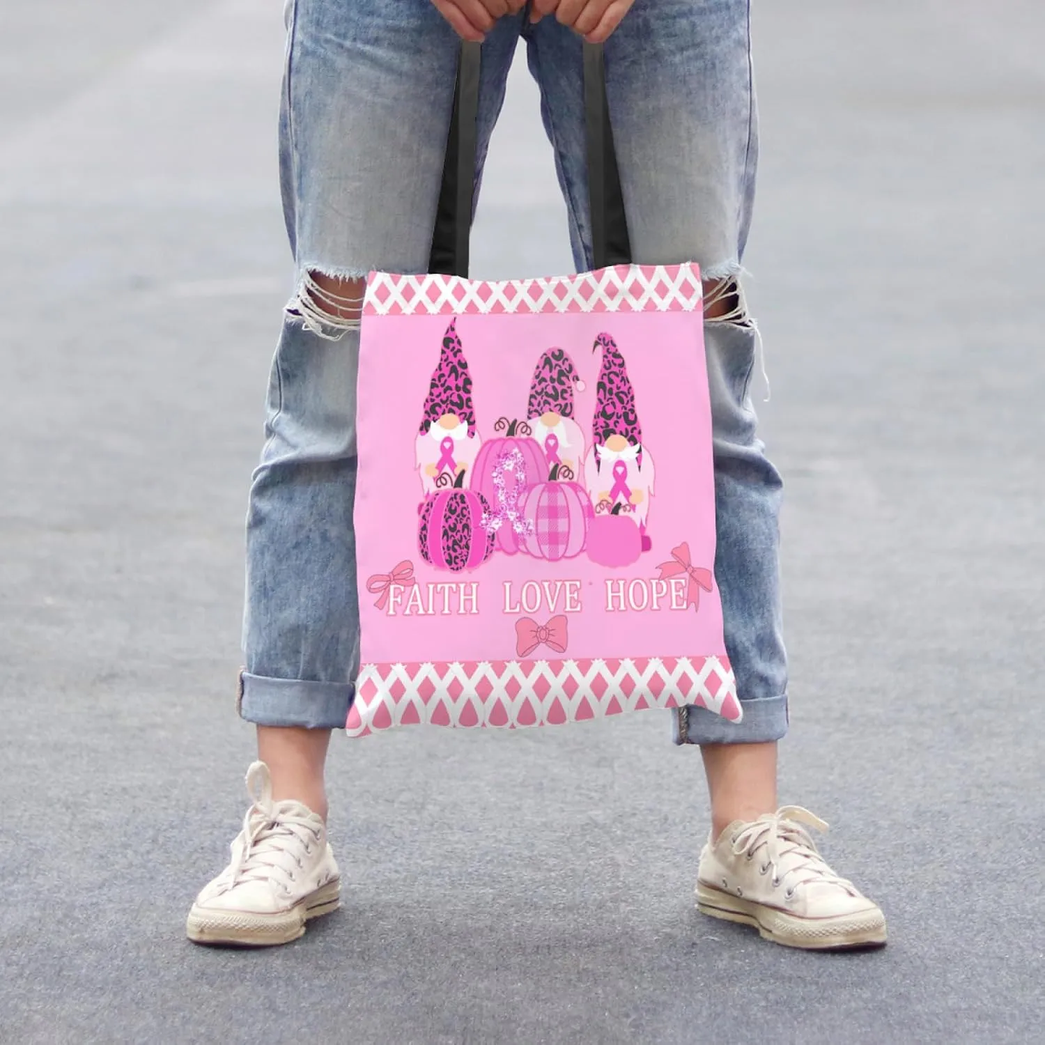 Breast Cancer Gifts For Wome,2Pcs Reusable Breast Cancer Awareness Tote Bag with Pink Ribbon Cosmetic Makeup Travel Bag
