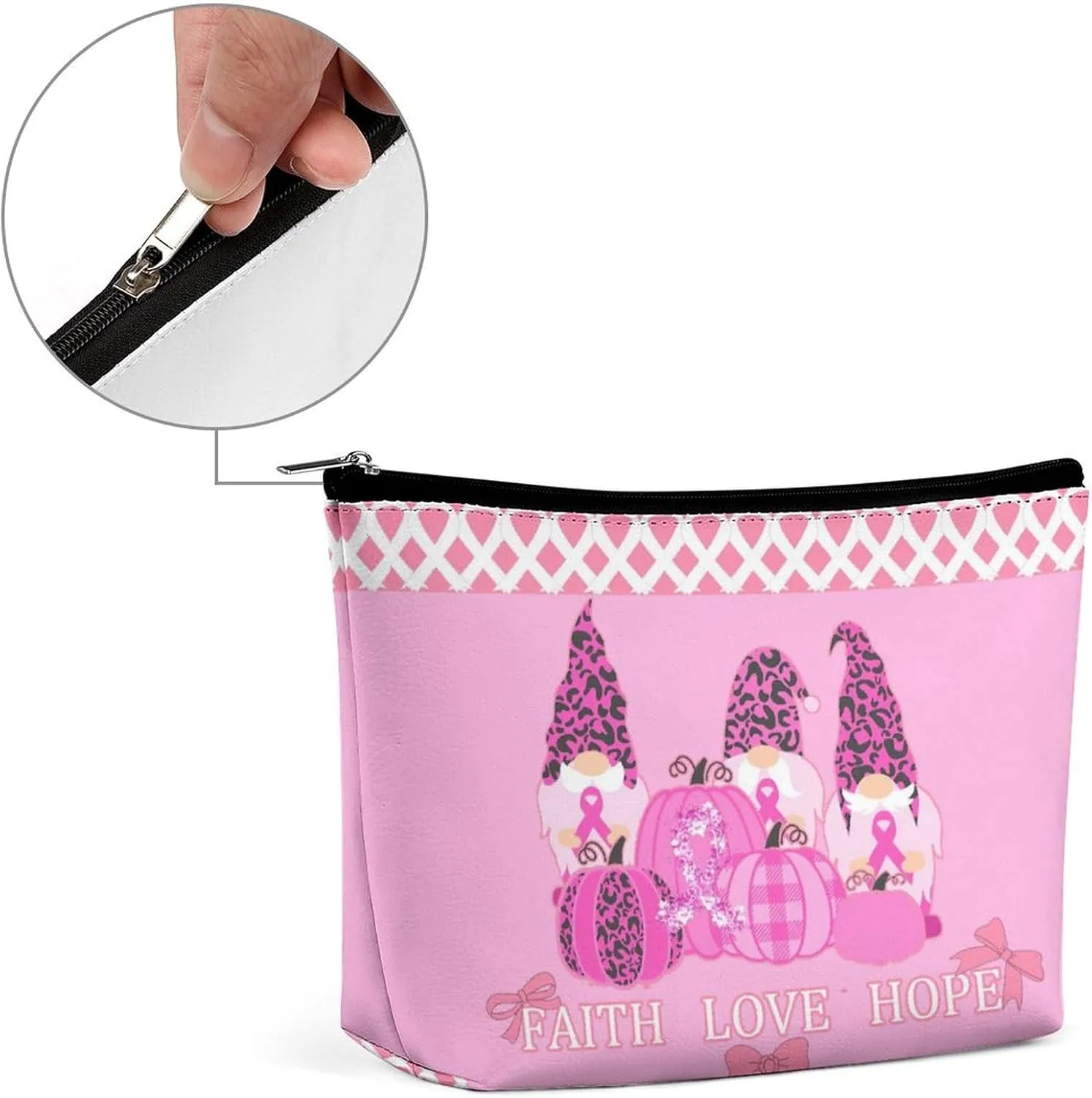 Breast Cancer Gifts For Wome,2Pcs Reusable Breast Cancer Awareness Tote Bag with Pink Ribbon Cosmetic Makeup Travel Bag