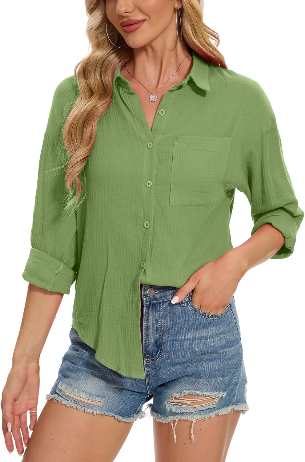 Breezy Lane Women's Button Down Cotton Shirts Long Sleeve Casual Blouses for Spring Summer Fall