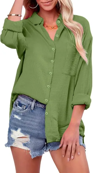 Breezy Lane Women's Button Down Cotton Shirts Long Sleeve Casual Blouses for Spring Summer Fall