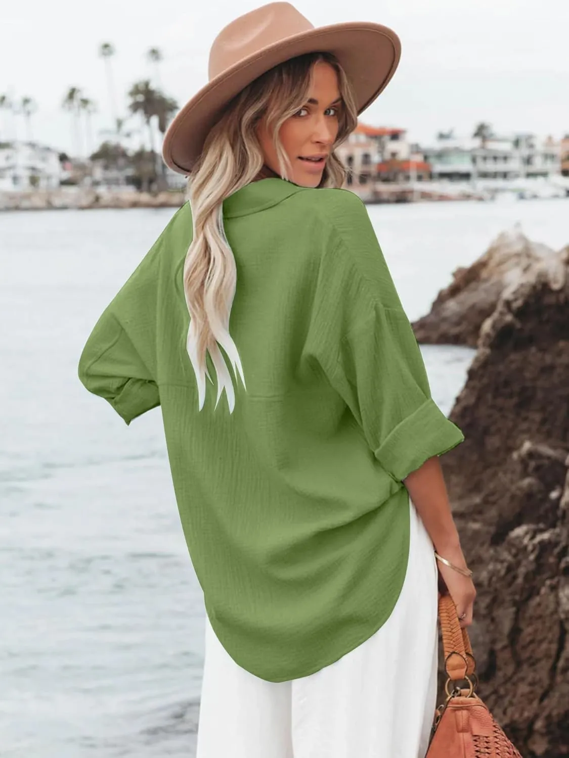 Breezy Lane Women's Button Down Cotton Shirts Long Sleeve Casual Blouses for Spring Summer Fall