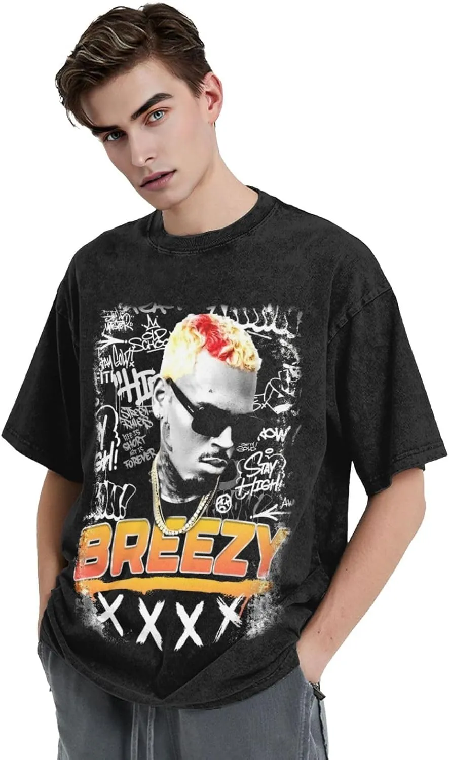 Breezy Xx 2025 Music Tour T Shirts Men Comfortable Fashion Cotton Retro Top Black