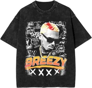 Breezy Xx 2025 Music Tour T Shirts Men Comfortable Fashion Cotton Retro Top Black